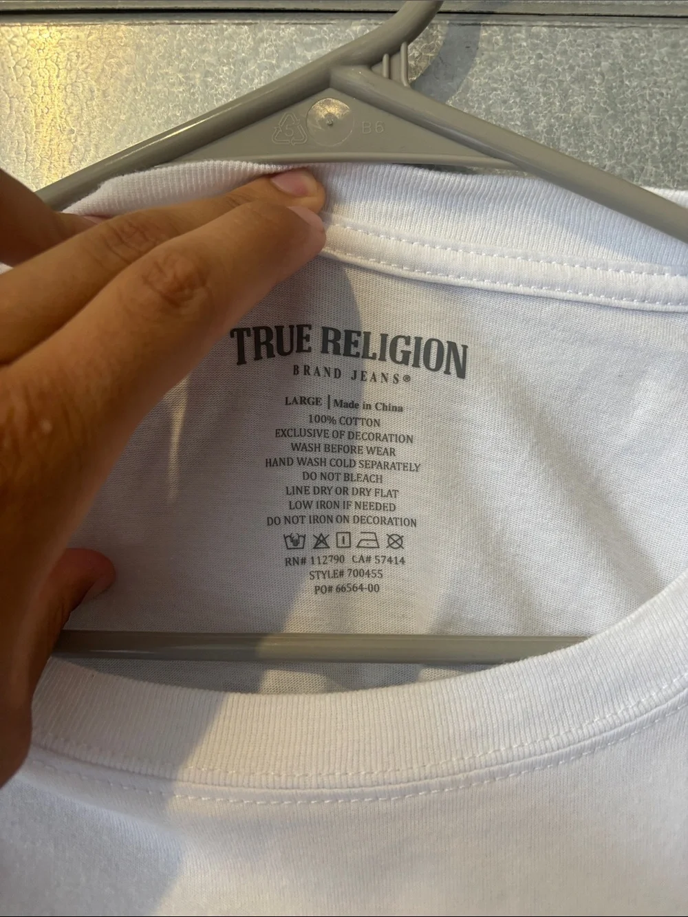 True Religion White T‑Shirt with Black Logo and Red Sleeve Patch